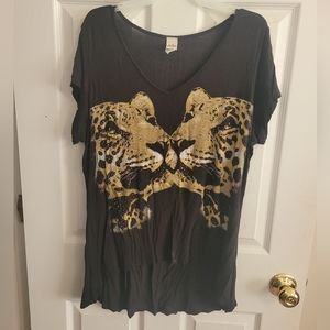 LA Teez Black Leopard Graphic Tshirt Top
